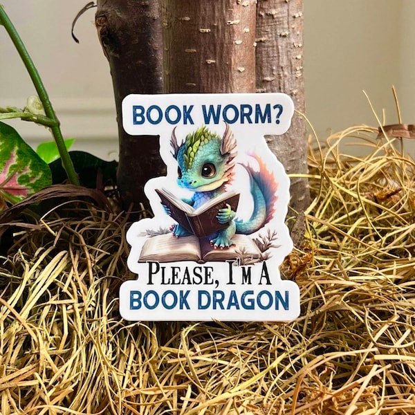 Book Dragon Vinyl Sticker | Minimal Cute Book Worm Decal | Waterproof Water Bottle Laptop Kindle Stickers | Funny Book Lover Sticker