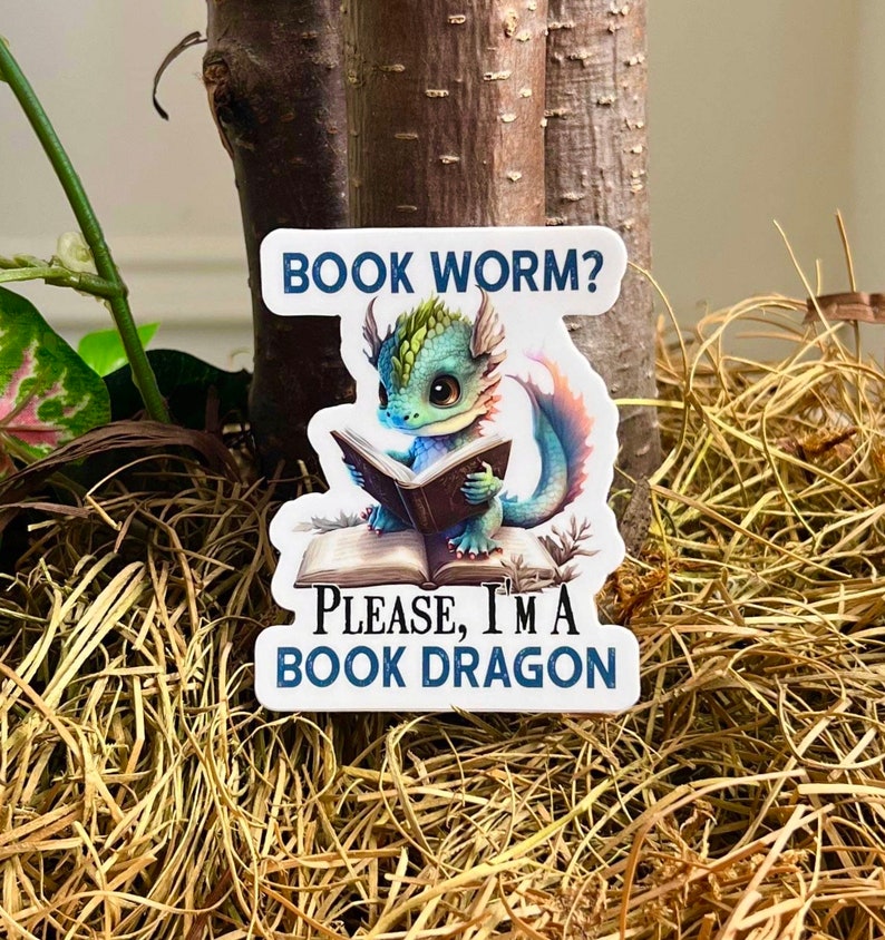 Sticker vinyle dragon livre Sticker mignon petit ver de livre Stickers Kindle étanches pour ordinateur portable Amoureux des livres drôle Sticker image 2