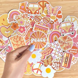 Pack d'autocollants branchés hippies, autocollants groovy Peace and Love années 60 et 70, autocollant en vinyle aux couleurs vives et amusantes, bouteille d'eau pour ordinateur portable, autocollant pour sac Kindle
