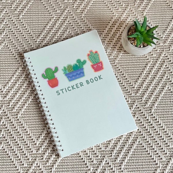Reusable Sticker Book, Watercolor Cactus Album Storage for Sticker Lover, 5 x 7 Sticker Book, 50 Double-Sided Pages Collection Book