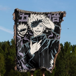 Anime Hand Woven Cozy Blanket | Gojo Tapestry Throw | Suitable As Snuggle Blanket Or Woven Wall Hanging