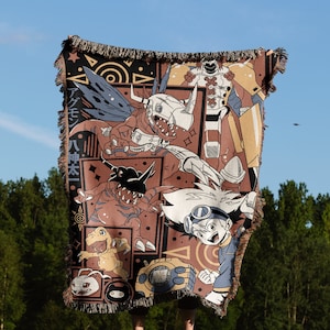 Agumon Hand Woven Cozy Blanket | Manga Tapestry Throw | Suitable As Snuggle Blanket Or Woven Wall Hanging