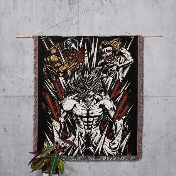 Anime Hand Woven Cozy Blanket | Manga Tapestry Throw | Suitable as Snuggle Blanket or Woven Wall Hanging