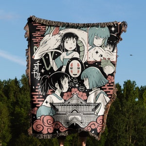 Ghibli Hand Woven Cozy Blanket | Anime Spirited Away Tapestry Throw | Suitable As Snuggle Blanket Or Woven Wall Hanging