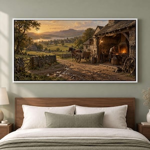 Blacksmith Yard with Tools and Cart Canvas Print, Vintage Oil Painting Style - 8YWDA8