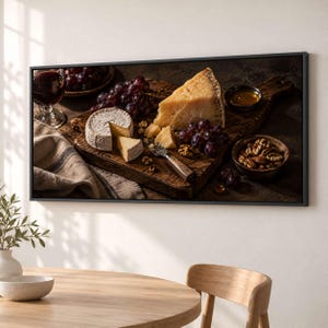 Cheese Board with Grapes and Nuts Canvas Print, Chiaroscuro Still Life Style - 1RYOW1