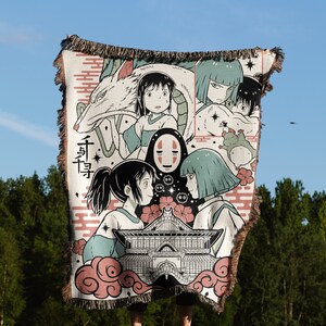 Ghibli Hand Woven Cozy Blanket | Anime Spirited Away Tapestry Throw | Snuggle Blanket & Woven Wall Hanging