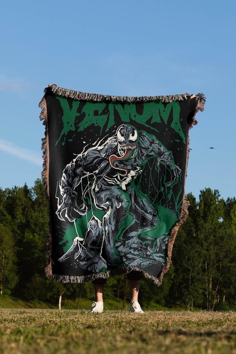 Venom Hand Woven Cozy Blanket | Spiderman Marvel Tapestry Throw | Snuggle Blanket & Woven Wall Hanging image 1