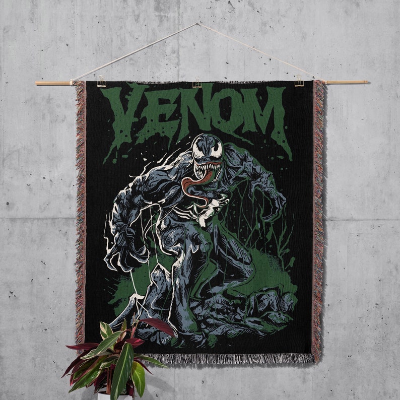 Venom Hand Woven Cozy Blanket | Spiderman Marvel Tapestry Throw | Snuggle Blanket & Woven Wall Hanging image 2