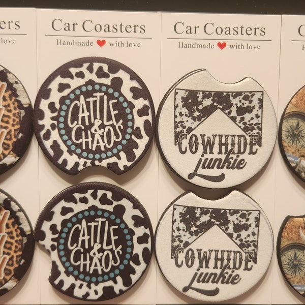 Car Coasters | Cow Prints | Western | Jeepsy | Howdy