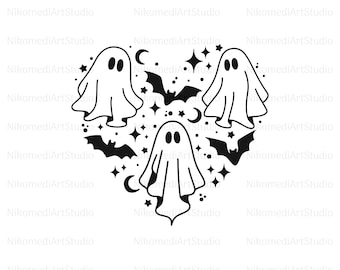Geist Herz SVG, Halloween Herz SVG, Geist ClipArt, Kinder Halloween Shirt SVG, Geist svg, Boo svg, Gruseliger Png, Silhouette, Png & JPEG Pdf Ai