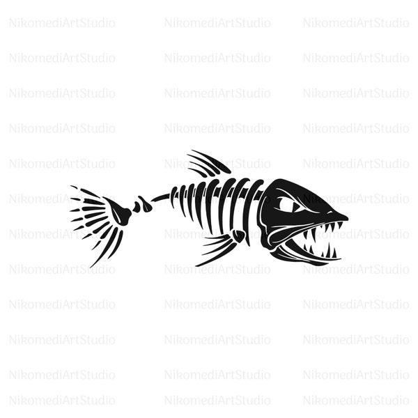 Skeleton Fish Svg, Piranha Svg, Fish Bone Svg, Instant Download, Digital Download, Silhouette, Png, Pdf, Ai, Jpeg