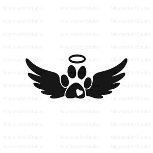 Heart Paw Print With Angel Wings, Dog Paw Svg, Animal Paw Svg, Dog Angel Wings Svg, Cricut, Silhouette, Vector, ClipArt, Svg/Png/Jpg/Pdf/Ai