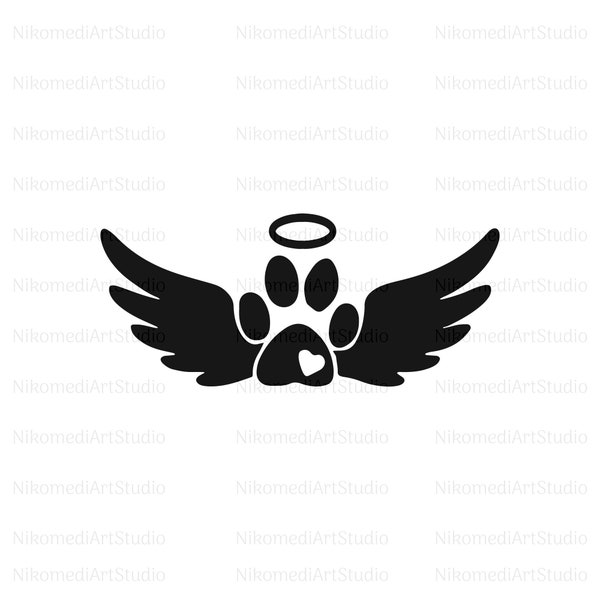 Heart Paw Print With Angel Wings, Dog Paw Svg, Animal Paw Svg, Dog Angel Wings Svg, Cricut, Silhouette, Vector, ClipArt, Svg/Png/Jpg/Pdf/Ai