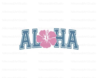 Aloha Svg, Varsity Hawaii Svg, Varsity Aloha Svg, Aloha Hibiscus Flower Png, Aloha Shirt, Cut File For Cricut Svg, Trendy Svg, Pdf-Ai-Jpeg