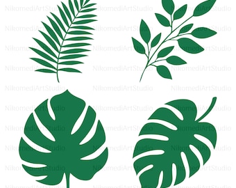 Tropical leaves svg | monstera leaf svg clipart | leaf svg | jungle leaves clipart | commercial use | palm branch | Silhouette | Bundle Svg