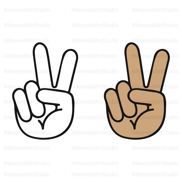 Hand Peace Sign SVG Cut Bestand voor Cricut, Silhouet, Lijn Tekening Vrede svg Png ai Vector Clipart, Commercieel gebruik, Digitale Download