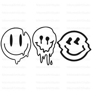 Melted Face SVG - Happy Face Drip, Retro, Good Vibes, Groovy, Face - Silhouette Cameo, Cricut DIY - Commercial Use
