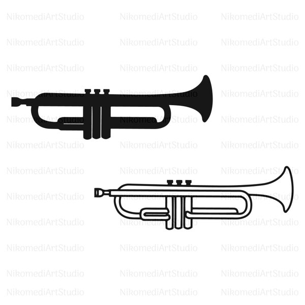 Trumpet silhouette svg, Trumpet outline svg, Digital Download, Instant Download, Png / Pdf / Ai / Jpeg