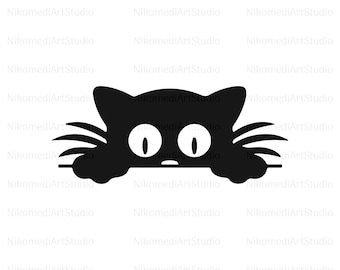 cute cat, peeking cat, funny kitty, cat svg, pet svg, animal funny face, printable png, laser cut file plasma, shirt svg, illustration