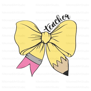 Lehrer Bleistift Schleife SVG, Lehrer Png, Schule Bleistift Schleife svg, Lehrer Bleistift Kokette Bogen Png, Schulanfang, Schule, Bleistiftschleife, Pdf-Ai-Jpeg
