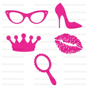 Pink Svg, Barb Svg Bundle, Girl Svg, Pink lips, Pink shoe, Pink crown, Pink mirror, Pink glasses,  Digital Download, Png • Pdf • Ai • Jpeg