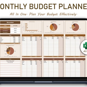 Monthly Budget Planner Excel Spreadsheet Template Digital Budget Expense Tracker Savings Bills Finance Tracker Financial Dashboard