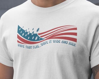 Camiseta unisex de cuello redondo con la bandera de Estados Unidos "Greateful Dead Wave that Flag", del 4 de julio