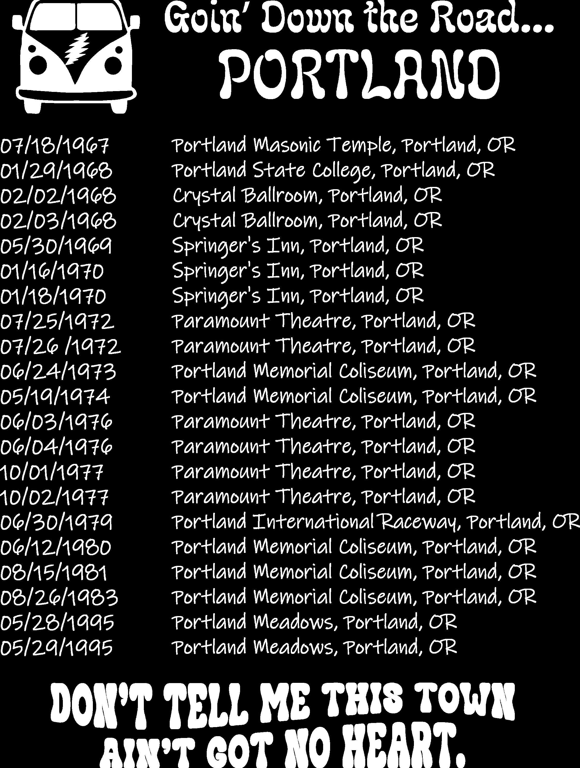 Portland, OR (2-sided) - Grateful Dead Concert History Shirt - Etsy