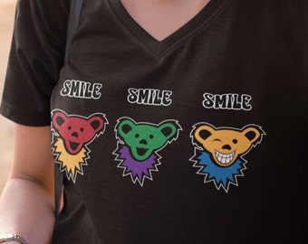 Grateful Dead Bears Smile Smile Smile Womens T-Shirt, V-Neck, Tank Top