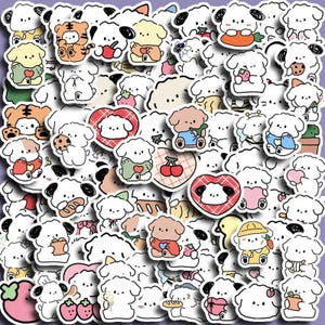 Confezione da 100 adesivi a forma di simpatico cane maltese – Adesivi kawaii a forma di cucciolo soffice, stile disegno a mano libera per scrapbooking, diario, planner e lavori fai da te.