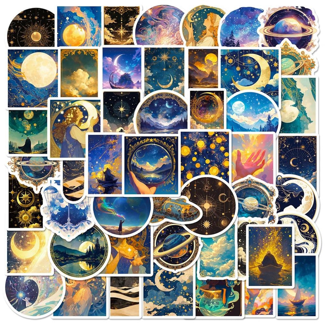 50PCS Celestial Aesthetic Stickers – Moon, Stars, Planets & Galaxy Sky ...