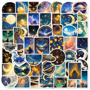 50 STKS Celestial Aesthetic Stickers – maan, sterren, planeten en sterrenhemel voor tijdschriften, planners, plakboeken, benodigdheden voor doe-het-zelfartikelen | Cadeau voor kinderen
