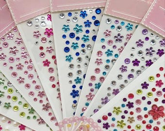 1 Sheet 12x7.6cm Kawaii Gem Sticker Pack – Sparkly Flower 3D Crystal Stickers for Scrapbook, Journals, Planner, Phones, and DIY Crafts