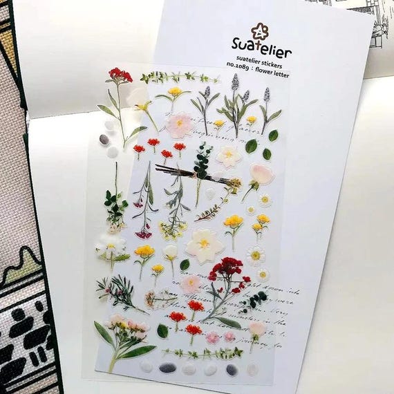 1 Sheet Botanical Flower Stickers for Journal, Floral Planner Decoration, Vintage Wildflower Scrapbook Decor, PET Sticker Sheet, DIY Craft