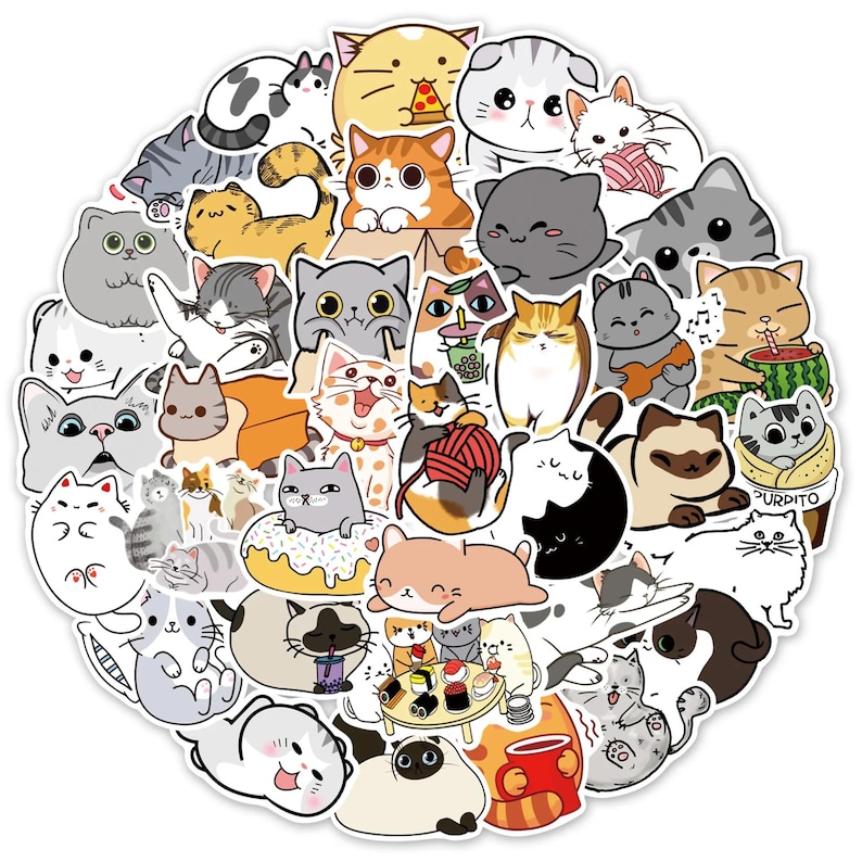 10/30/50 PCS Cute Cat Sticker Pack | Kawaii Kitty Sticker Set for ...