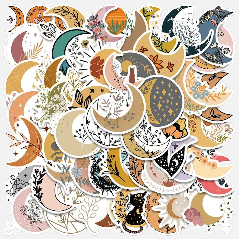 10/30/50PCS Artsy Bohemian Celestial Moon and Sun Sticker Set ...