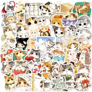 10/30/50 PCS Cute Cartoon Kitty Stickers Pack Kawaii Cartoon Cat Sticker for Laptop, Crafts, Scrapbook Planner Gift for Cat Lovers and Kids