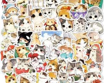 10/30/50 PCS Cute Cartoon Kitty Stickers Pack Kawaii Cartoon Cat Sticker for Laptop, Crafts, Scrapbook Planner Gift for Cat Lovers and Kids