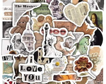 10/30/50pcs Vintage Aesthetic Stickers Pack | Retro Art, Floral, and Collage Ephemera for Laptop, Scrapbook, Journal, DIY Craft and Planner