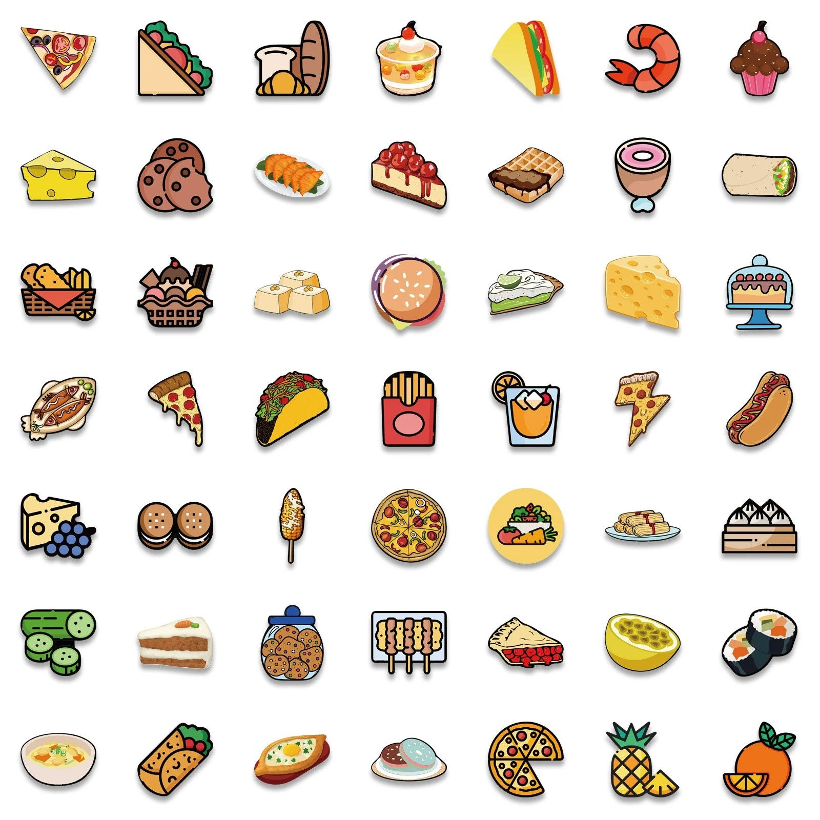 Modecor Food Decals 100pcs Cute Mini Food Sticker - Adorable and Colorful Vinyl Decals for ...