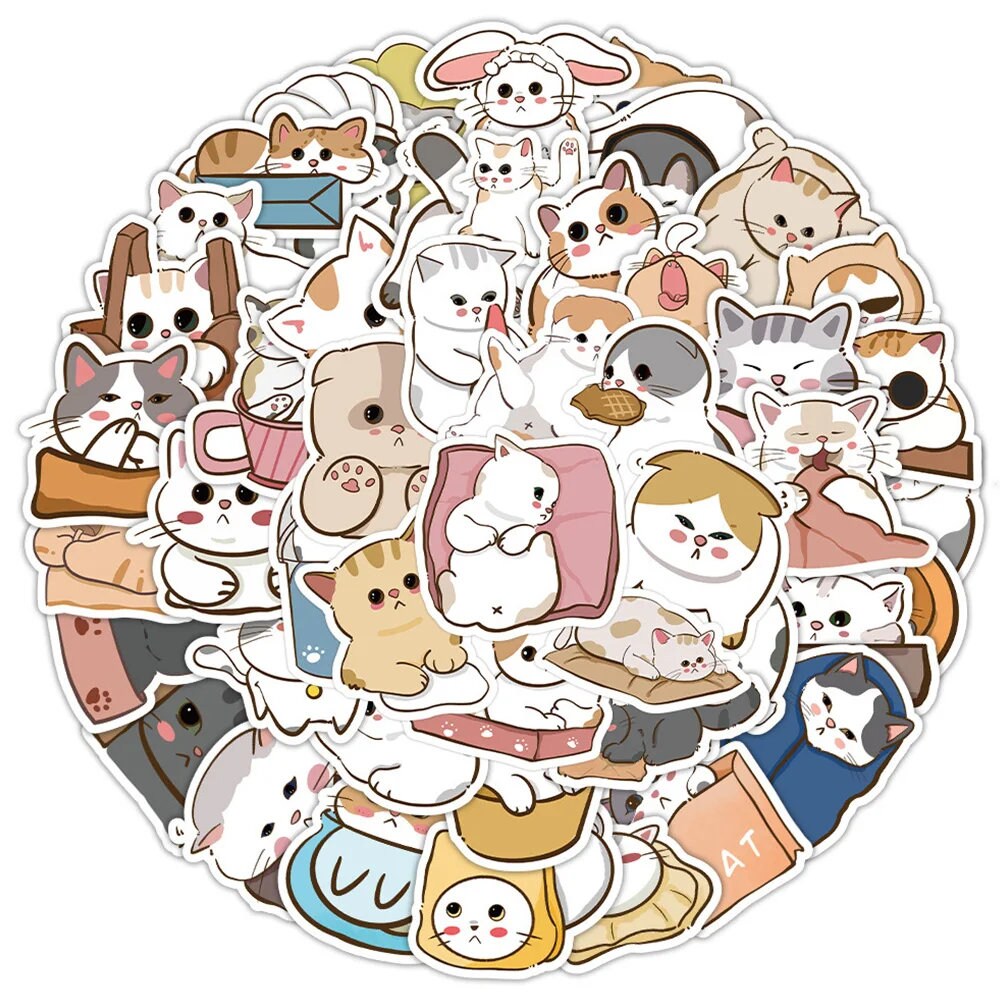 10/30/60PCS Cute Cat Stickers Pack | Kawaii Cartoon Cat Stickers for ...