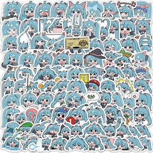 100 szt. uroczych naklejek Hatsune Miku Chibi - naklejka winylowa na laptopy, notatniki, albumy, dzienniki, planery i telefony - prezent dla dzieci