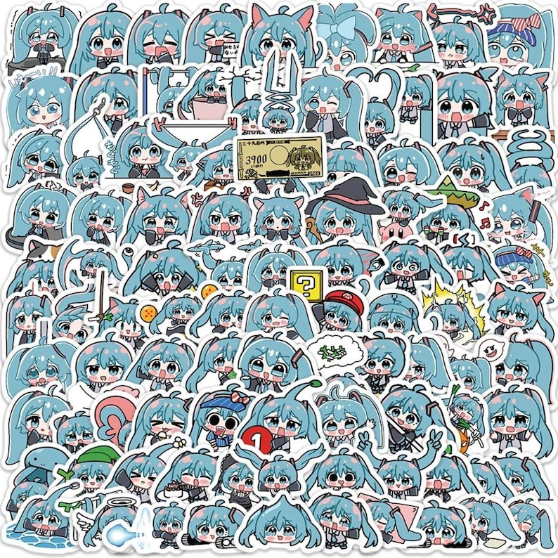100 pegatinas de Hatsune Miku Chibi - Vinilo para portátiles, cuadernos, álbumes de recortes, diarios, agendas y teléfonos - Regalo para niños Option 2