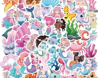 10/30/50 szt. uroczych naklejek z syrenkami | Naklejki z motywem oceanu | Idealne do planera, albumu, artykułów rzemieślniczych | Prezent dla dzieci i miłośników syrenek