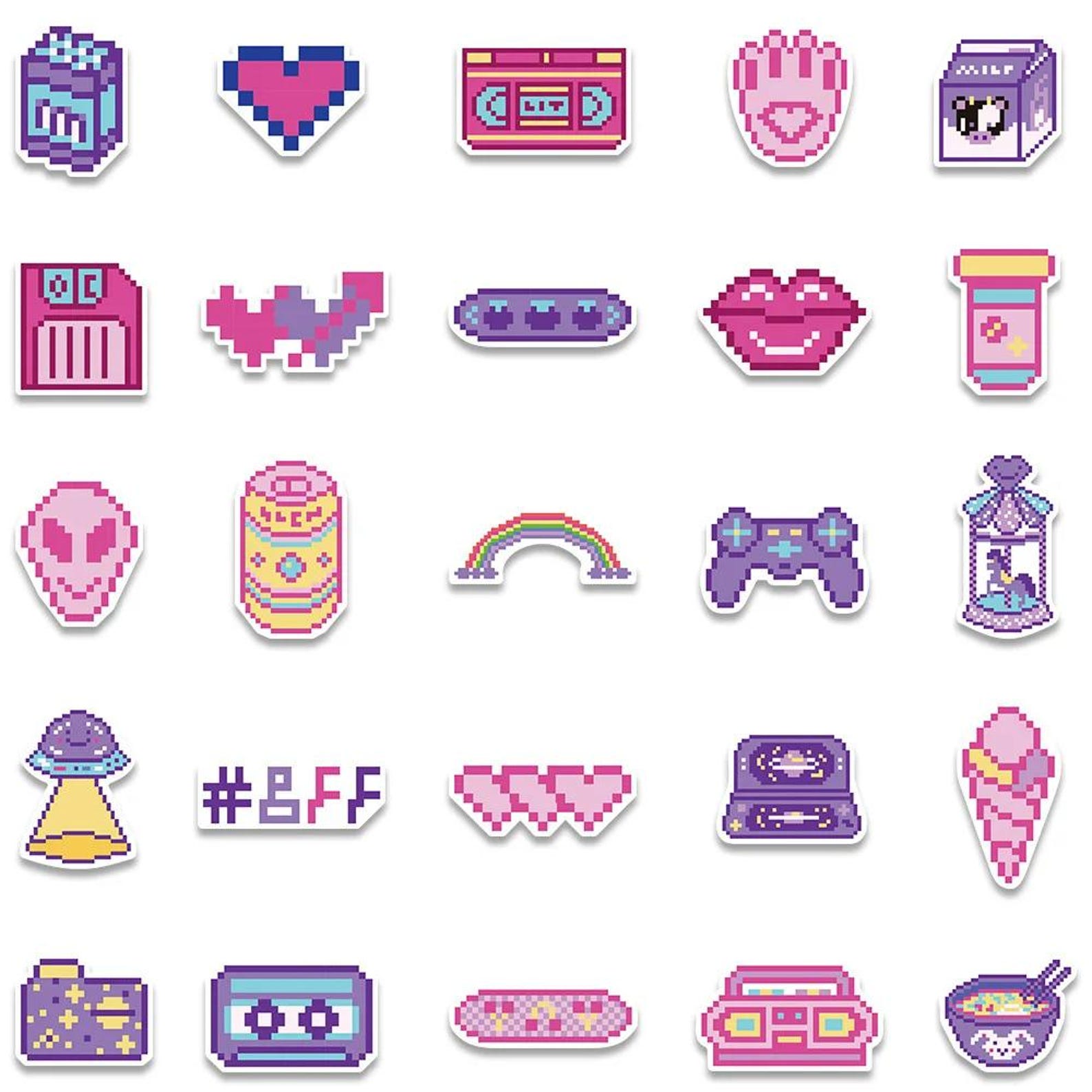 10/30/50pcs Retro Pixel Art Sticker Pack | 8-bit Aesthetic Vinyl ...