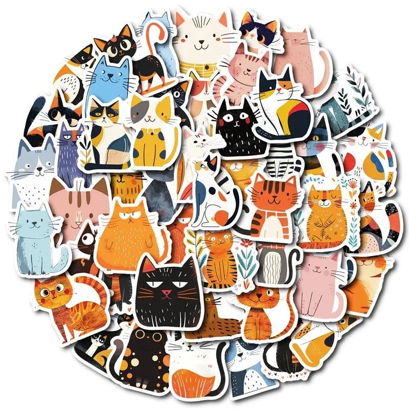10/30/50 PCS Cute Cat Sticker Pack Kawaii Kitten Cartoon Decal, Pet ...