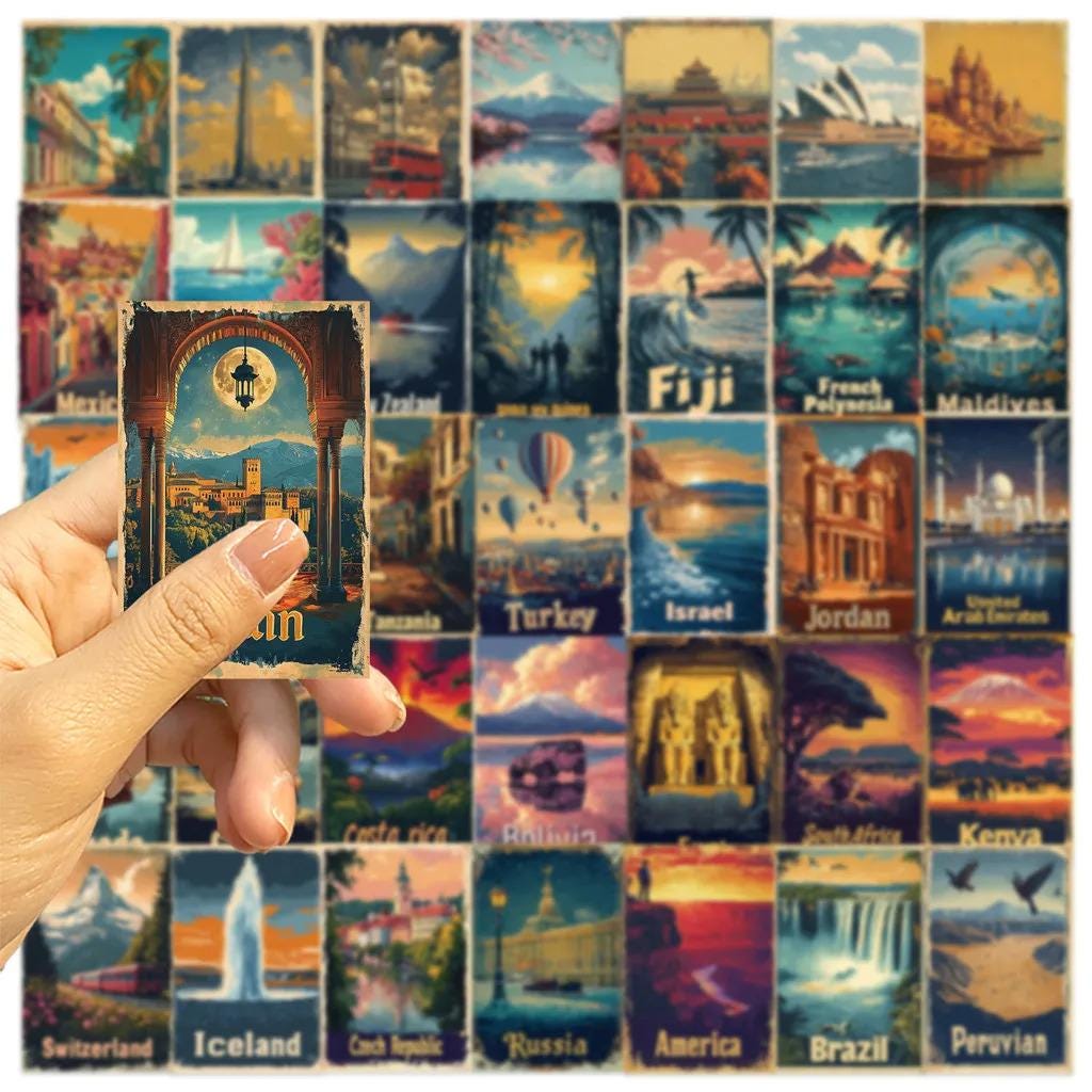 50PCS Vintage Travel Poster Stickers | World Landmarks Sticker Pack ...