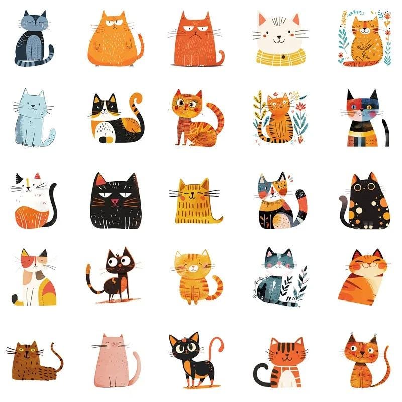 10/30/50 PCS Cute Cat Sticker Pack Kawaii Kitten Cartoon Decal, Pet ...