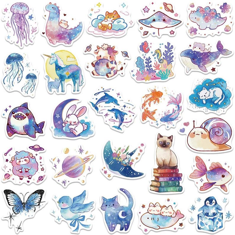 Sticker Aecb 50PCS Galaxy Animal Sticker Pack – Cute Aesthetic Space Stickers ...